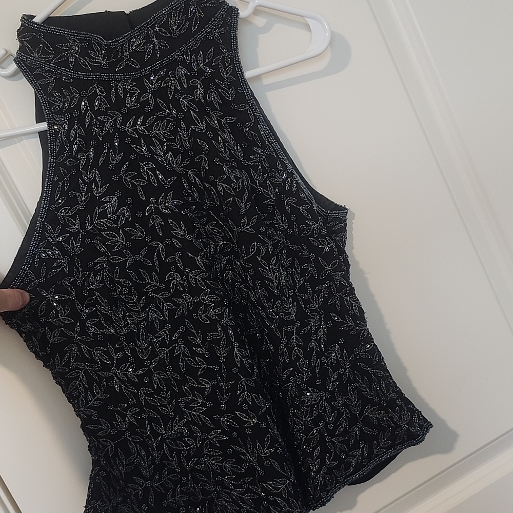 Papell Boutique Black and Silver Beaded Top